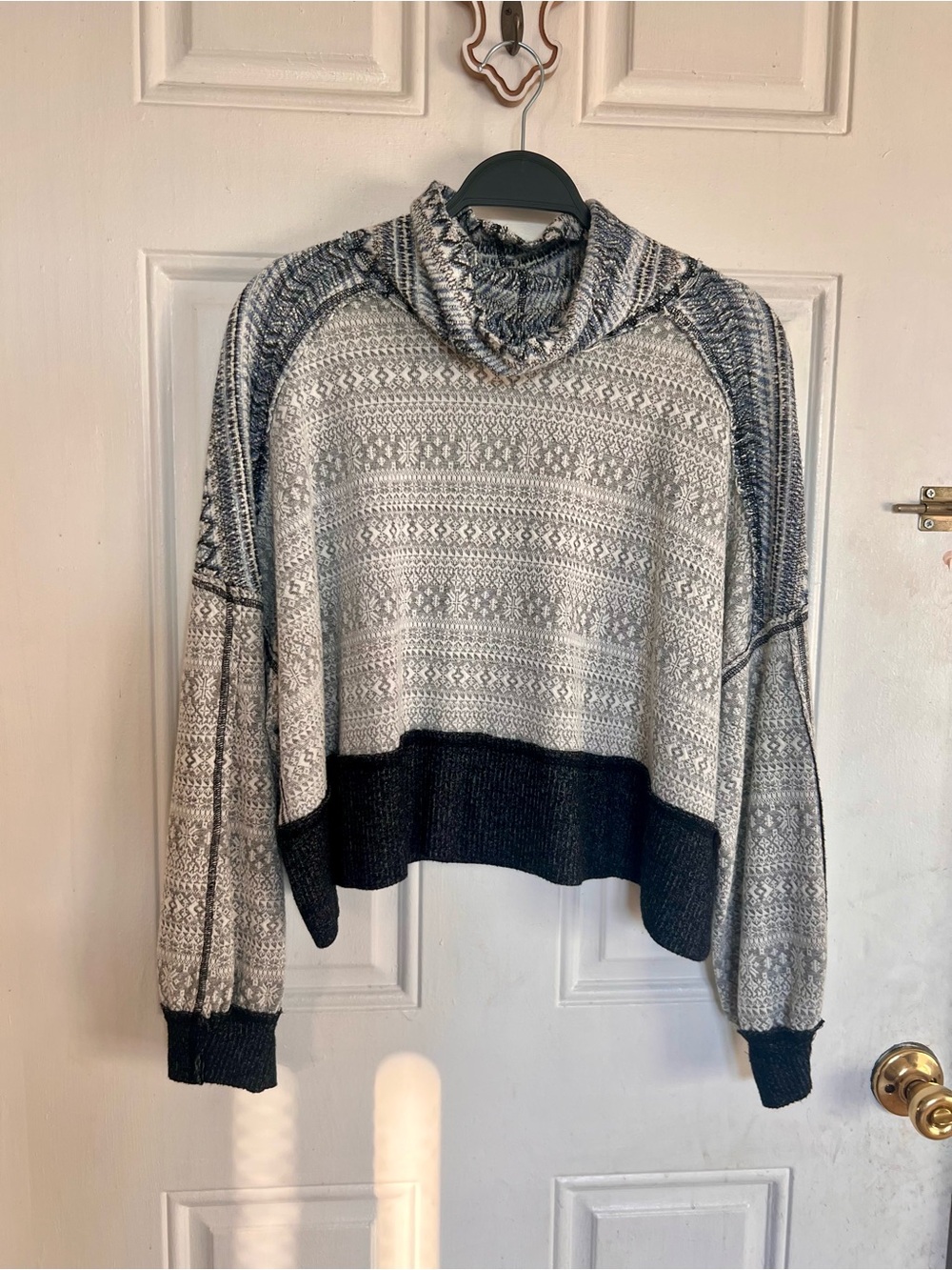 We the Free | Cozy Black & White Patterned Cowl Neck Sweater
